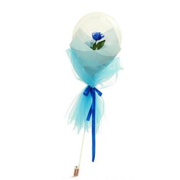 Buchet Decorativ, Cyrax, Trandafir in Balon cu Lumini Led, Diametru 35 cm, 2 x Baterii AA (neincluse), Albastru/Alb