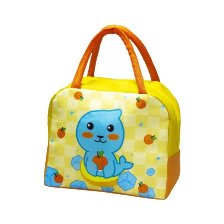 Geanta Termoizolanta pentru Copii, Cyrax, 23x13x19 cm, Model Imprimeu Foca, din Folie de Aluminiu si Panza Oxford, Galben/Portocaliu