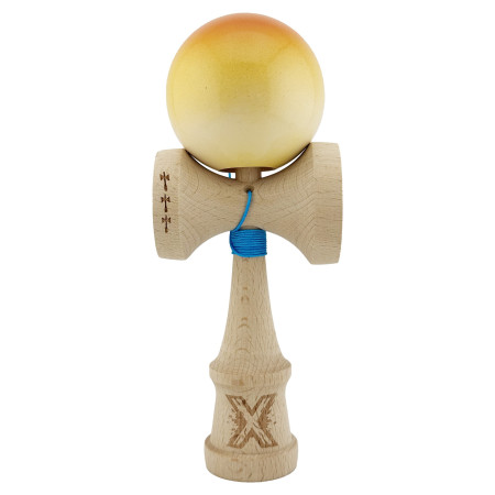 Kendama X Originala, Profesionala, Cyrax, Big Cups V2, Super Sticky cu Cupe Mari, din lemn 18 cm, Rulment Metalic cu Ata 55 cm, Portocaliu/Galben/Alb