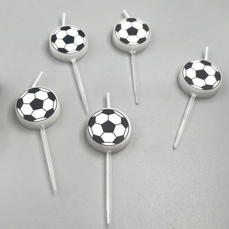Set 5 Lumanari de Tort, Cyrax, Model Mingi de Fotbal, 3.5 cm, din Ceara, Alb/Negru