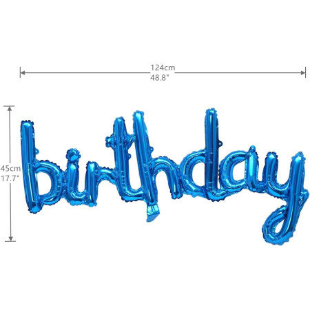 Set Baloane din Folie Metalizata, Cyrax, Model Happy Birthday, 45x85 cm, 45x124cm, Baloane Party, Ambalaj Individual, Pai Inclus, Umflare cu Aer sau Heliu, Albastru