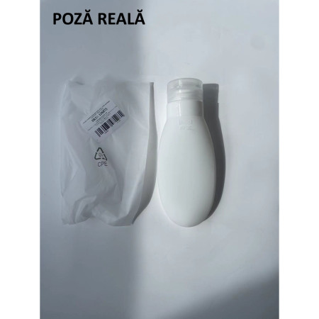 Recipient Portabil din Silicon Elegant de Voiaj, Sticla de Calatorie,  Potrivita pentru Lotiune, Sampon si Alte Lichide, Anti-scurgere, cu Posibilitate de Reumplere, Capacitate 90mL, Alb