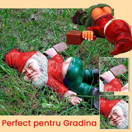 Decoratiune pentru Gradina,  Model Pitic de Gradina Beat, Statuie Amuzanta pentru Gradina, Decor pentru Gradina, Gnom Beat, 15 cm, Rosu