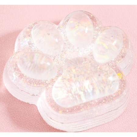 Jucarie Antistres Squishy, Cyrax, cu Revenire Lenta, Squeeze Pinch Family, Model Cat Paw, 6.5 x 7 cm, din Tpr, 4-6 Ani, Model 4 Sclipici, Transparent