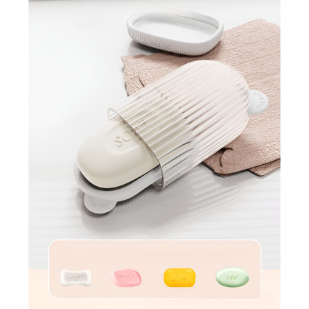 Sapuniera de Calatorie,  Suport pentru Sapun cu Scurgere a Apei, Recipient cu Capac Depozitare, Savoniera pentru Baie, 12.6x6.1x8.4cm, Alb