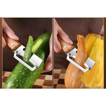 Curatator de Fructe/Legume, Cyrax, 2in1, Desfacator de Sticle, Multifunctional, Maner de Lemn, Maro