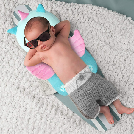 Perna tip Rucsac pentru Protectia Capului,  Tetiera tip Unicorn, pentru Bebelusi, Design tip Plasa, 33x6x19 cm, 180 g, Albastru