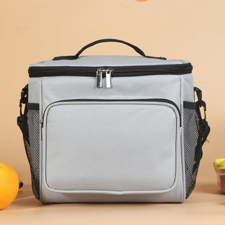 Geanta pentru Pranz, Cyrax, Multifunctionala, Compartimentata, 2 Tipuri de Manere, Impermeabila, 26x24x17 cm, Gri