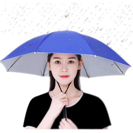 Umbrela de Cap,  Diametru 69 cm, Snur Reglabil de Cap, Protectie UV/Ploaie, Albastru Inchis