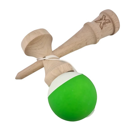 Kendama X Originala, Profesionala, Cyrax, din Lemn, Rubber Grip, 18 cm, Verde/Alb