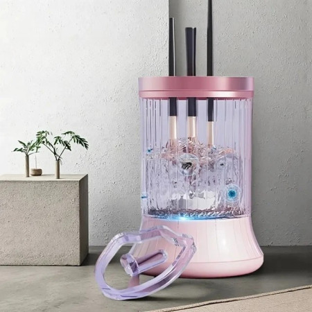 Dispozitiv Portabil de Curatare a Pensulelor de Machiaj, Cyrax, pentru Pensule de Diferite Dimensiuni, 5V, 7000RPM, Vibratii Sonice, USB Type C, 9x9x16 cm, Roz