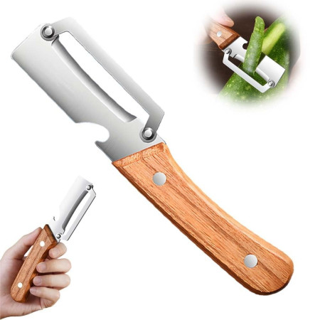 Curatator de Fructe/Legume, Cyrax, 2in1, Desfacator de Sticle, Multifunctional, Maner de Lemn, Maro