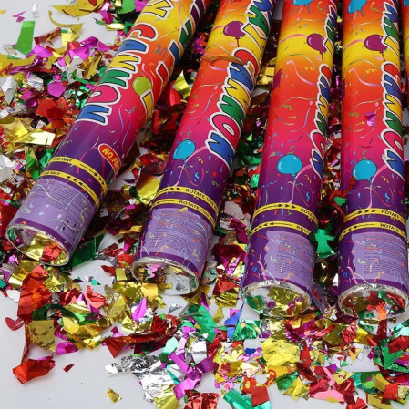 Tub de Confetii, Cyrax, Clasic, 40x5 cm, Confetii Asortate din Plastic, Eliberare prin Rasucire, Multicolor