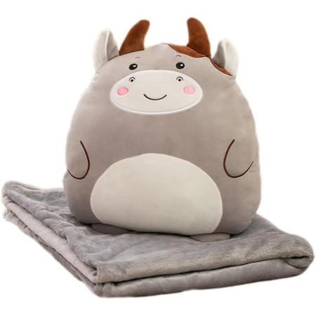 Patura 2in1 pentru Pat sau Canapea,  Model Jucarie Vacuta cu Spatiu de Depozitare Patura, Microfibra, 1x1.7 m, Gri