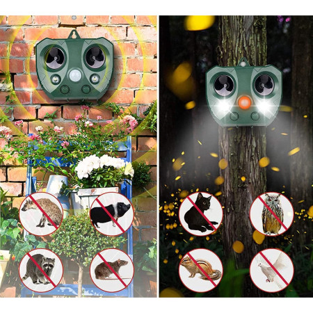 Aparat Solar LED cu Ultrasunete,  Repelent pentru Animale Mari si Mici, Lumina Rosie si Alba, Anti Rozatoare, Anti Insecte, 15 x 14 x 24 cm, Verde