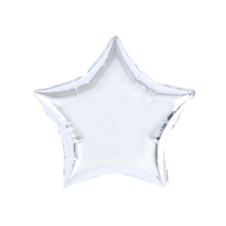 Balon din Folie Metalizata, Cyrax, Figurina Stea, Model Simplu, Tematica Aniversare, 40 cm, Ambalaj Individual, Pai Inclus, Umflare cu Aer sau Heliu, Argintiu