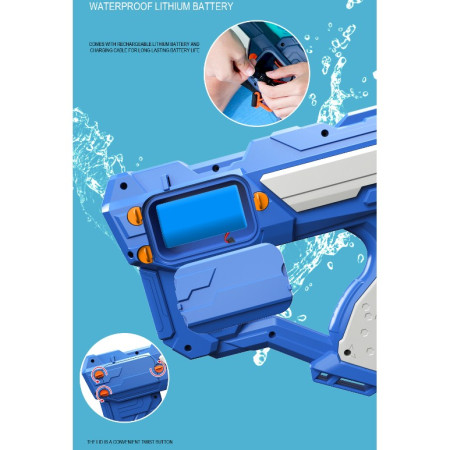 Pistol cu Apa pentru Copii, Rezervor 600ml, Cyrax, 14ani+, cu baterie 1200mAh, Electric Burst, Albastru/Verde, 800ML