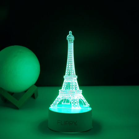 Lampa LED decorativa,  3D, Turnul Eiffel, din material acril si lumina multicolora, alb