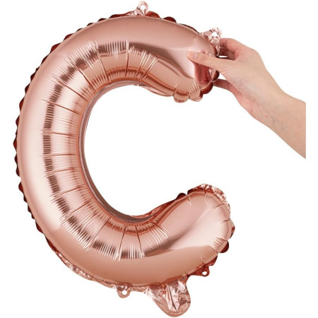 Balon Folie Metalizata Litera C, Cyrax, 40 cm, Umflati cu Heliu sau Aer, Ambalaj Individual, Pai inclus, Rose Gold