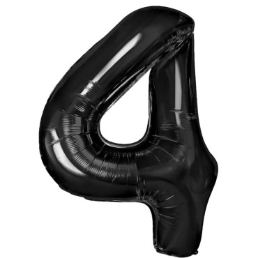 Balon din Folie Metalizata Cyrax, Figurina Cifra, Tema Aniversare 40 cm, Ambalaj Individual, Pai inclus, Umflare cu Aer sau Heliu, Negru, Cifra 4