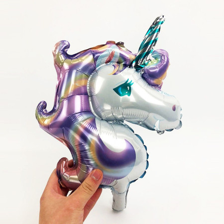 Balon din Folie Metalizata, Cyrax, Figurina Unicorn, Tema Animalute, 115 cm, Ambalaj Individual, Pai Inclus, Umflare cu Aer sau Heliu, Mov