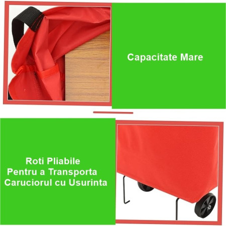 Geanta Pliabila,  2 in 1, Carucior cu Roti, pentru Cumparaturi, 19 l, Rosu, Plastic, 39 x 46 x 12 cm