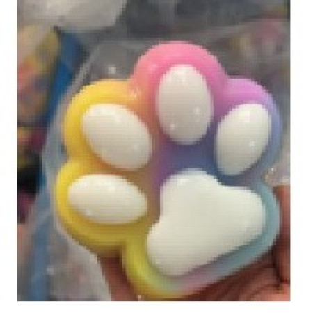 Jucarie Antistres Squishy, Cyrax, cu Revenire Lenta, Labuta de Pisica Pufoasa, 8.5 x 7.5 cm, Ambalaj Transparent, Multicolor Alb