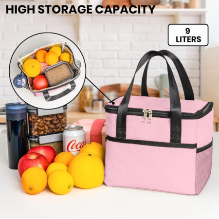 Geanta Termica Cyrax pentru Pranz, Compartimente Telefon si Tacamuri, Multifunctionala, Impermeabila, 24x18x21 cm, Roz