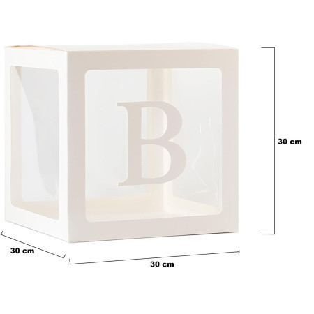 Set 5 Cutii pentru Baloane, Cyrax, Model Scris Bride, Tematica Nunta, Cuburi Decorative din Plastic, Accesorii pentru Petrecere, 30 x30 cm, Transparente Contur Alb