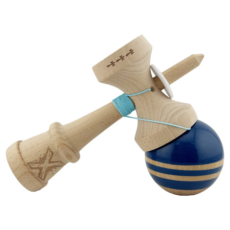 Kendama X Originala RAINBOW, Profesionala, Cyrax, Cupe Mari KING SIZE V3, Super Sticky, Gaura in Baza, Rulment Metalic, din lemn 18 cm, Ata 55 cm, Albastru/Maro