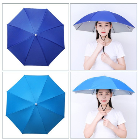 Umbrela de Cap,  Diametru 69 cm, Snur Reglabil de Cap, Protectie UV/Ploaie, Albastru