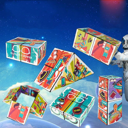 Jucarie Interactiva, Cyrax, Magic Cube, Puzzle, Diferite Forme, Anti-stress, 8 x 8 x 3  cm, Multicolor