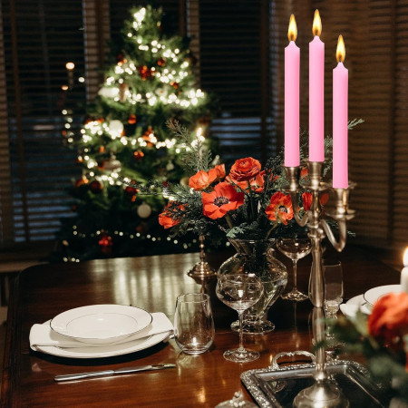 Set 4 Lumanari,  pentru Suport de Masa, Fara Miros si Fum, din Parafina, 2.2 x 25 cm, Roz