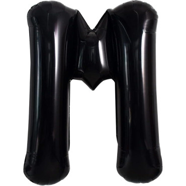 Balon Folie Metalizata Litera M, Cyrax, 40 cm, Umflati cu Heliu sau Aer, Ambalaj Individual, Pai inclus, Negru