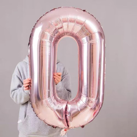 Balon din Folie Cyrax, Cifra 0, 81 cm, Pentru Aer sau Heliu, Bulk, Roz Auriu