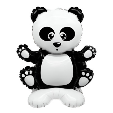 Balon din Folie Metalizata, Cyrax, Figurine Animăluțe, Model Panda, 43x59cm, Ambalaj Individual, Pai Inclus, Umflare cu Aer sau Heliu, Alb Negru