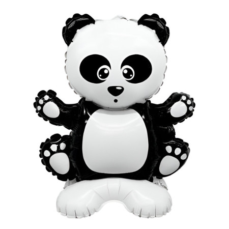 Balon din Folie Metalizata, Cyrax, Figurine Animăluțe, Model Panda, 43x59cm, Ambalaj Individual, Pai Inclus, Umflare cu Aer sau Heliu, Alb Negru
