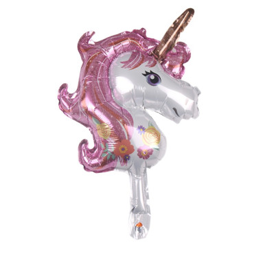 Balon din Folie Metalizata, Cyrax, Figurina Unicorn, Tema Animalute, 30 cm, Ambalaj Individual, Pai Inclus, Umflare cu Aer sau Heliu, Roz
