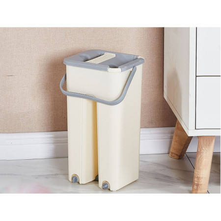 Set de curatenie  mop si galeata, galeata 6 l, 2 rezerve microfibra incluse, design modern, pentru interior, material plastic, peri sintetici, plat, cu storcere, bej