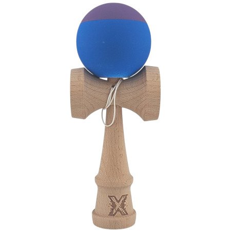Kendama X Originala, Profesionala, Cyrax, din Lemn, Rubber Grip, 18 cm, Albastru/Mov