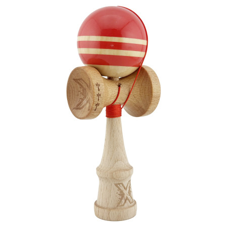 Kendama X Rainbow Originala, Profesionala, Cyrax, Big Cups V2, Super Sticky cu Cupe Mari, Rulment Metalic, din lemn 18 cm, Ata 55 cm, Rosu/Maro