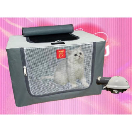 Cusca Animale pentru Uscare Blana,  din Textil, Fereastra Transparenta, 62 x 40 x 50 cm, Gri