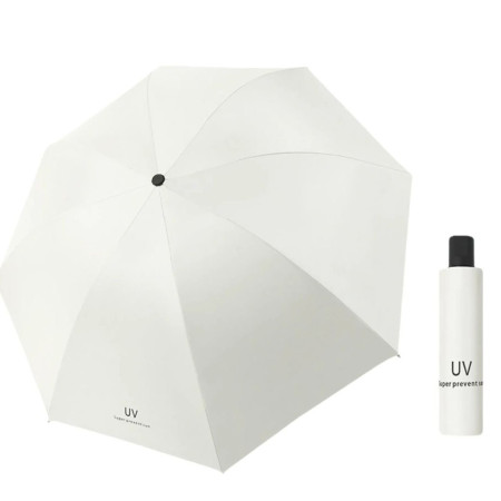 Umbrela de Ploaie Unisex,  cu Protectie UV Soare, Rezistenta la Vant si Ploaie, Pliabila, din Vinil si Otel, 96 x 67 cm, Bej deschis