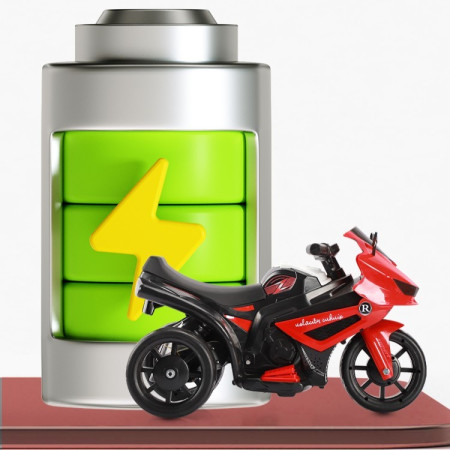 Motocicletă Electrică cu 3 Roti, Cyrax, Acumulator Încarcare, Anti-Rasturnare, Lumini, Sunete, Off-Road, Baterie 6V 4.5Ah, 66x34x43cm, Rosu