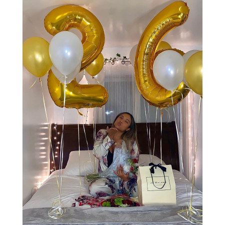 Balon din Folie Metalizata Cyrax, Figurina Cifra, Tema Aniversare 40 cm, Ambalaj Individual, Pai inclus, Umflare cu Aer sau Heliu, Auriu, Cifra 6