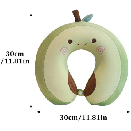 Perna de Calatorie in Forma de U,  Pentru Gat si Cap, Umplutura din Spuma cu Memorie, 30x30 cm, Model Avocado, Accesoriu de Voiaj, Birou, Masina, Sistem Prindere Capse, Verde