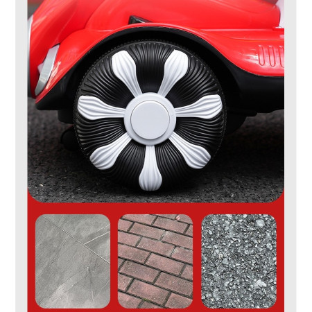 Masinuta electrica cu telecomanda pentru copii, Cyrax, roti spate rotire 360, 3- 6 ani, curea siguranta, baloane de sapun, lumini si sunete, self control si prin telecomanda, cu pedale de acceleratie si frana, rosie