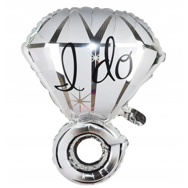 Balon din Folie Metalizata, Cyrax, Figurina Inel de Logodna, Model Diamant, Tema Nunta, 60 cm, Ambalaj Individual, Pai Inclus, Umflare cu Aer sau Heliu, Alb