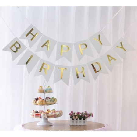 Banner Happy Birthday 100x200 cm, Cyrax, Dimensiune Stegulet 11.5x16.5 cm, Rola de Ata Inclusa, Alb