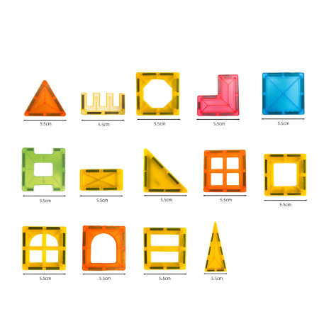 Set 32 Piese Magnetice de Constructie, Cyrax, Piese 5.5 cm, Magnetic Tiles, Forme Geometrice, 3 Ani, ABS, Magnet, 20.5 x 14.5 x 12 cm, Multicolor